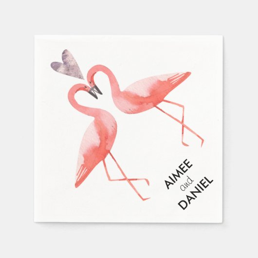 Serviette En Papier Flamants roses tropical mariage (Devant)