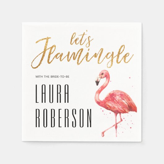 Serviette En Papier Flamingle en Parties scintillant or | FÊTE DES MAR (Devant)