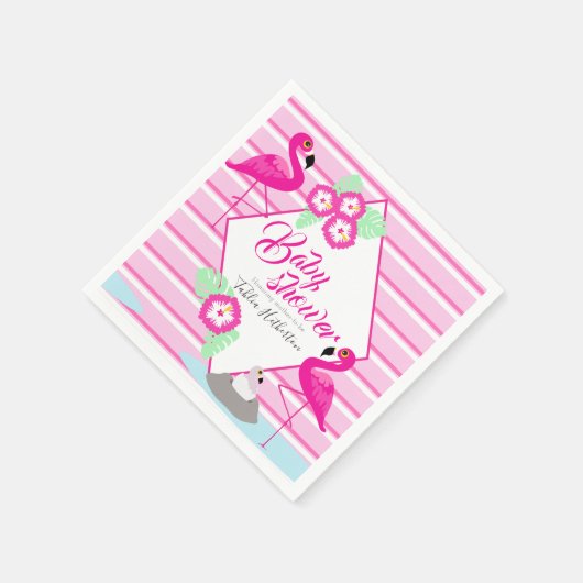 Serviette En Papier Flamingle flamingo baby shower rose graphique (Coin)