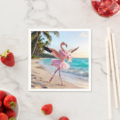 Serviette En Papier Flamingo Ballerina In a Pink Tutu On the Beach (En situation)