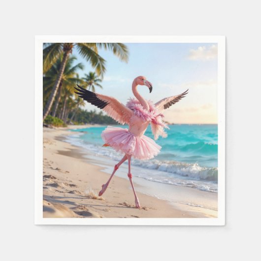 Serviette En Papier Flamingo Ballerina In a Pink Tutu On the Beach (Devant)