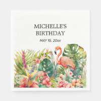 Flamingo Fleur Tropicale Joyeux Anniversaire Nom
