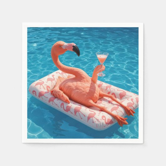 Serviette En Papier Flamingo Floating With a Cocktail In a Pool (Devant)