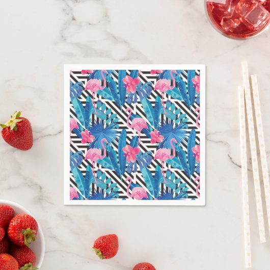 Serviette En Papier Flamingo & Palms on Geometric Pattern (En situation)