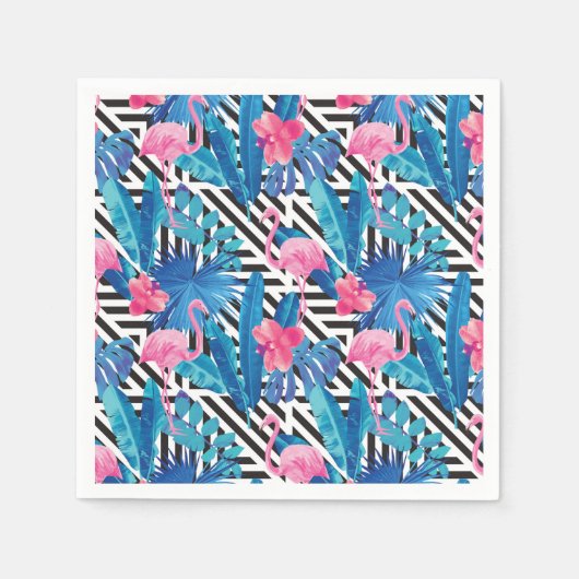 Serviette En Papier Flamingo & Palms on Geometric Pattern (Devant)