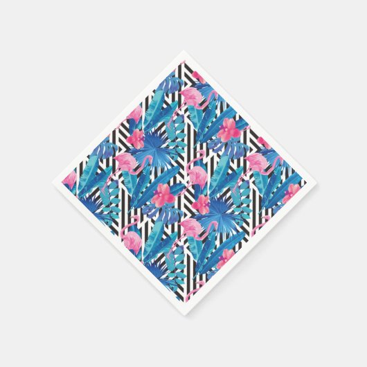 Serviette En Papier Flamingo & Palms on Geometric Pattern (Coin)