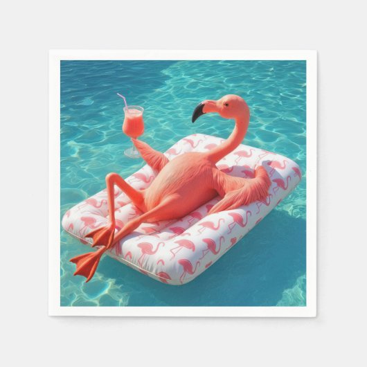 Serviette En Papier Flamingo Relaxing On a Pool Mattress (Devant)