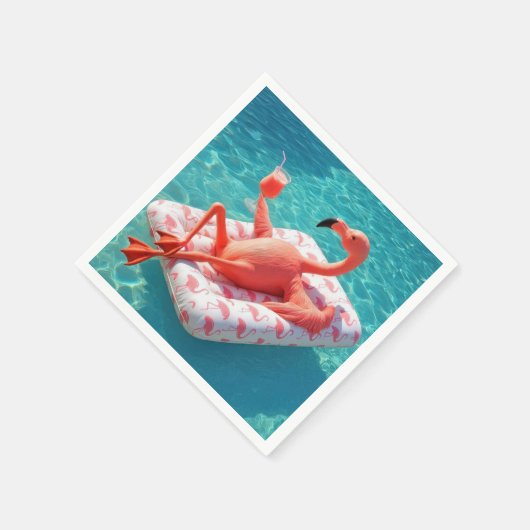 Serviette En Papier Flamingo Relaxing On a Pool Mattress (Coin)