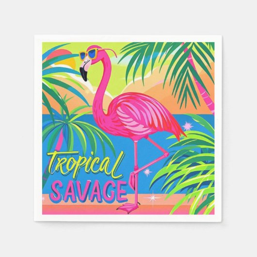 Serviette En Papier Flamingo rose Position tropicale sur une jambe (Devant)