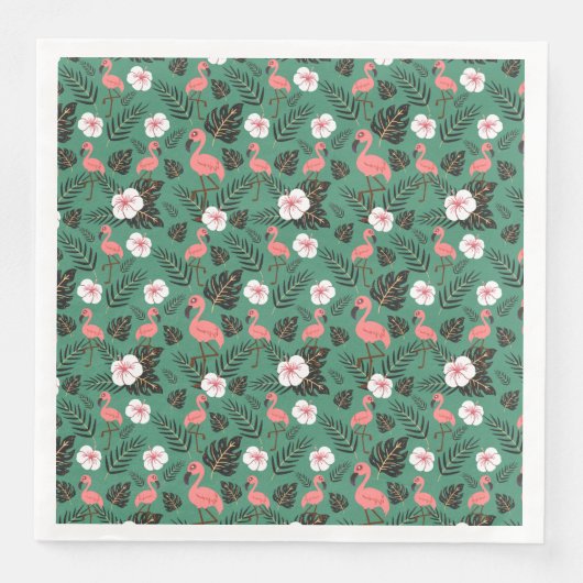 Serviette En Papier Flamingo seamless pattern pink on green background (Devant)