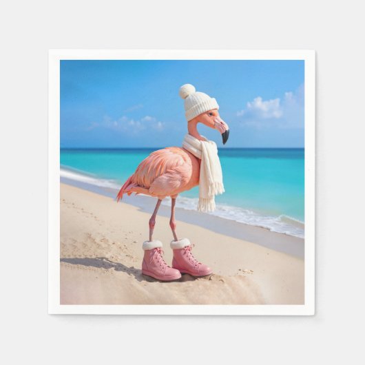 Serviette En Papier Flamingo Wearing Winter Scarf and Hat (Devant)