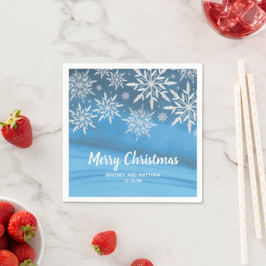 Serviette En Papier Flamme de Noël Blue Winter Snowflake (En situation)