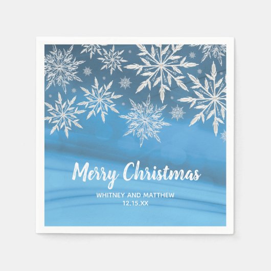 Serviette En Papier Flamme de Noël Blue Winter Snowflake (Devant)