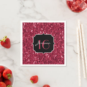 Serviette En Papier Flamme de parties scintillant rose magenta foncé b