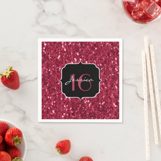 Serviette En Papier Flamme de parties scintillant rose magenta foncé b (En situation)