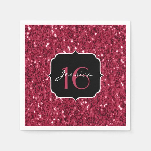 Serviette En Papier Flamme de parties scintillant rose magenta foncé b (Devant)