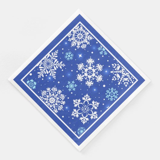 Serviette En Papier Flammes De Neige Blanches Sur Bleu (Coin)