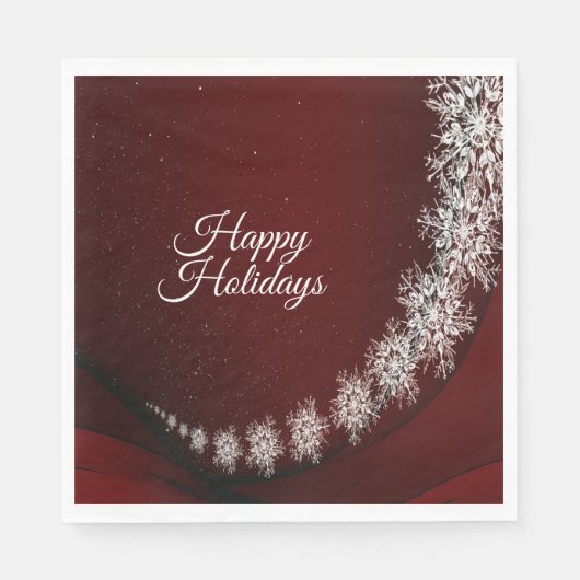 Serviette En Papier Flammes de neige Cristal de Noël Rouge Rustique (Devant)