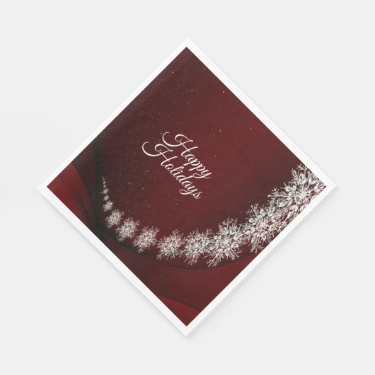 Serviette En Papier Flammes de neige Cristal de Noël Rouge Rustique (Coin)