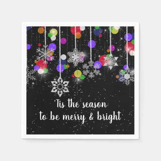 Serviette En Papier Flammes de neige de Noël en noir (Devant)