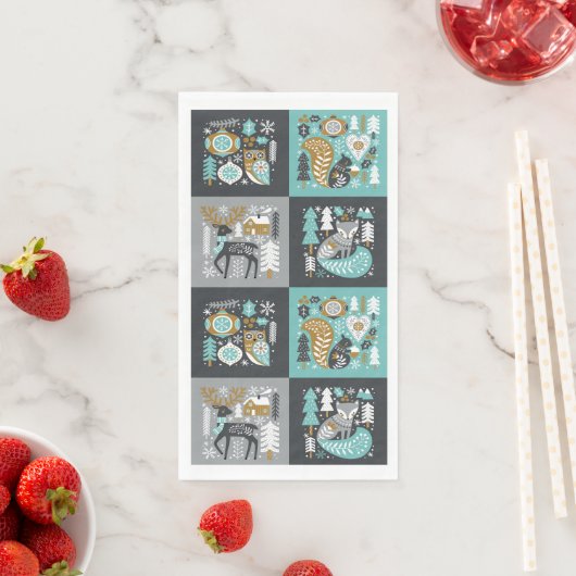 Serviette En Papier Flammes de neige des animaux des bois Noël scandin (En situation)