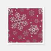 Serviette En Papier Flammes de neige en argent sur rouge foncé (Devant)