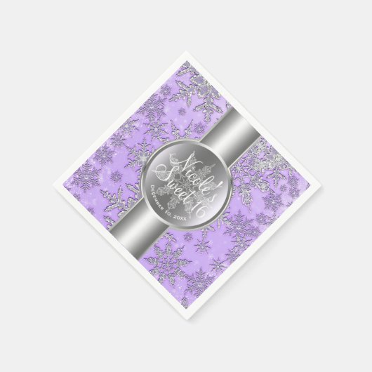 Serviette En Papier Flammes de neige en argent violet Winter Wonderlan (Coin)