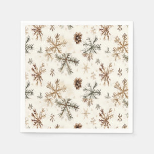 Serviette En Papier Flammes de neige et cônes de pin rustiques