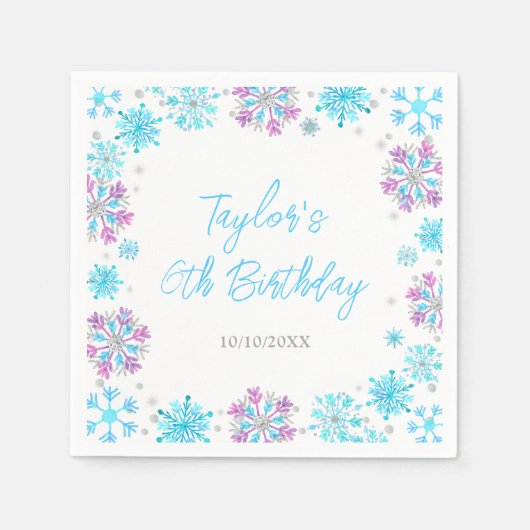 Serviette En Papier Flammes de neige pourpre et bleu fête d'anniversai (Devant)