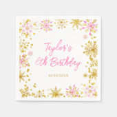 Serviette En Papier Flammes de neige rose et or fête d'anniversaire (Devant)