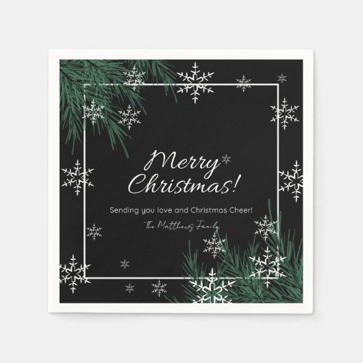 Serviette En Papier Flammes de neige vertes noires Joyeux Noël (Devant)
