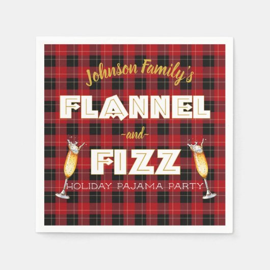 Serviette En Papier Flannel & Fizz| Fête carreaux Buffalo Rouge & Noir (Devant)