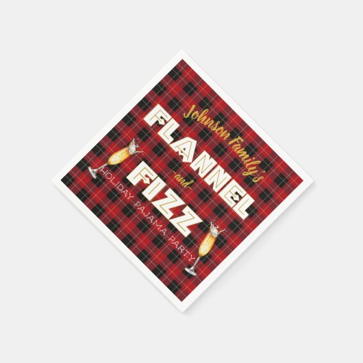 Serviette En Papier Flannel & Fizz| Fête carreaux Buffalo Rouge & Noir (Coin)