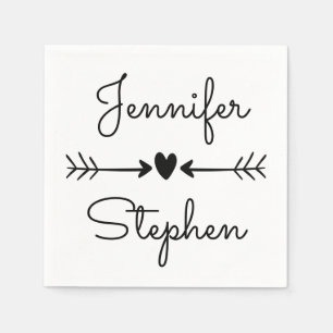 Serviette En Papier Flèches Coeur et Amour Mariage Noir Et Blanc