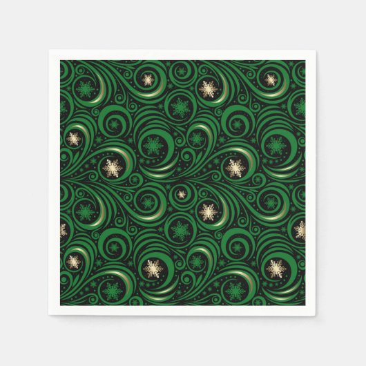 Serviette En Papier Flèches et flocons de neige Or et vert (Devant)