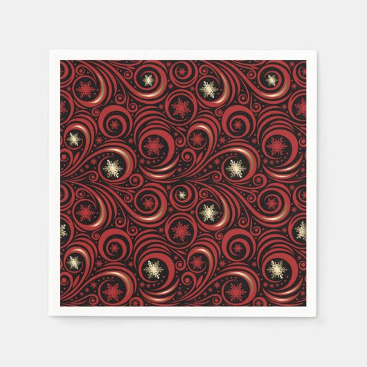 Serviette En Papier Flèches et flocons rouges et or (Devant)