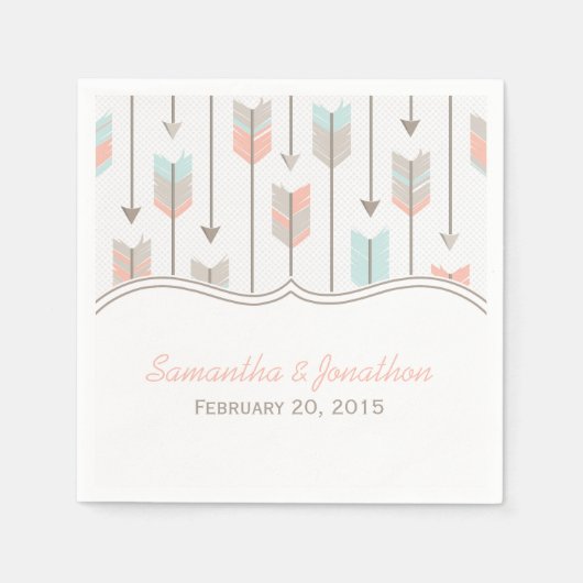 Serviette En Papier Flèches tribales bleu rose et gris Mariage (Devant)