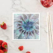 Serviette En Papier Fleur Abstraite Fractale Moderne Avec Bleu (En situation)