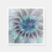 Serviette En Papier Fleur Abstraite Fractale Moderne Avec Bleu (Devant)