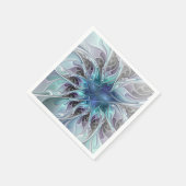 Serviette En Papier Fleur Abstraite Fractale Moderne Avec Bleu (Coin)
