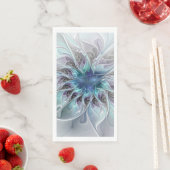 Serviette En Papier Fleur Abstraite Fractale Moderne Avec Bleu (En situation)