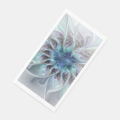 Serviette En Papier Fleur Abstraite Fractale Moderne Avec Bleu (Coin)