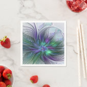 Serviette En Papier Fleur Abstraite Moderne Art Fractal Violet Vert (En situation)