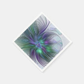 Serviette En Papier Fleur Abstraite Moderne Art Fractal Violet Vert (Coin)