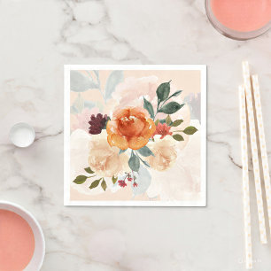 Serviette En Papier Fleur aquarelle automne orange 