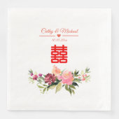 Serviette En Papier Fleur aquarelle double bonheur mariage chinois (Devant)