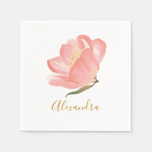 Serviette En Papier Fleur aquarelle rose minimaliste personnalisée