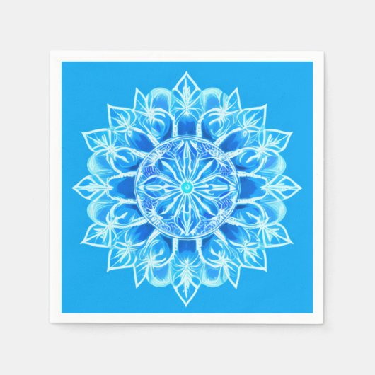 Serviette En Papier Fleur Batik Mandala en Turquoise (Devant)