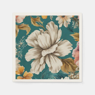 Serviette En Papier Fleur blanche exquise et fleurs douces sur Turquoi