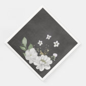 Serviette En Papier fleur blanche feuilles vertes noires (Coin)